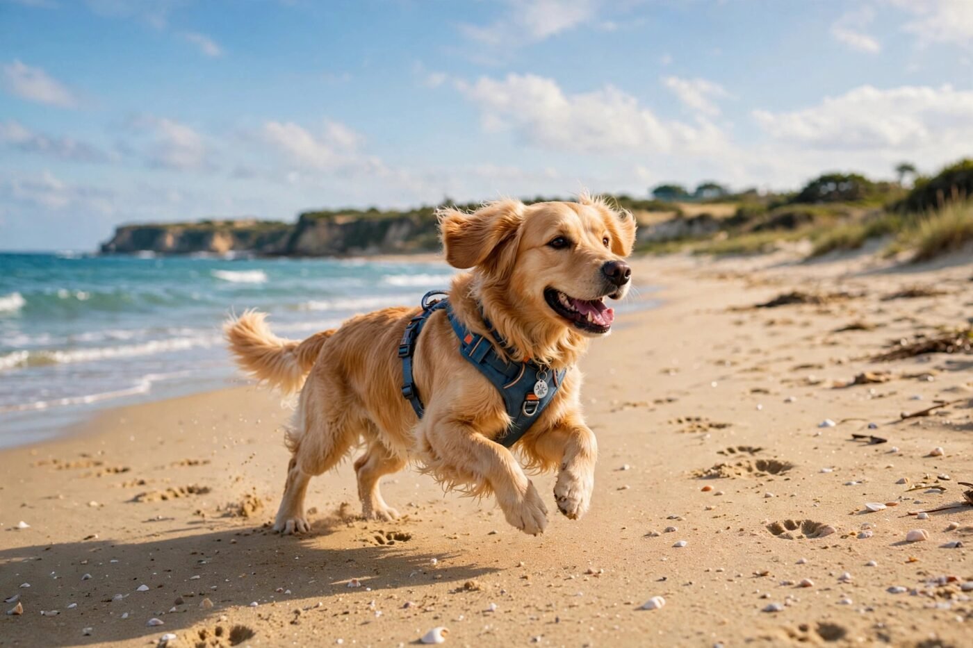 perro corriendo en la playa