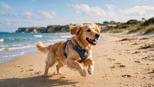 perro corriendo en la playa