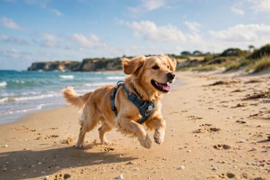perro corriendo en la playa