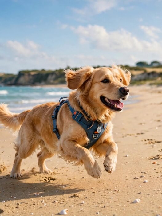 perro corriendo en la playa